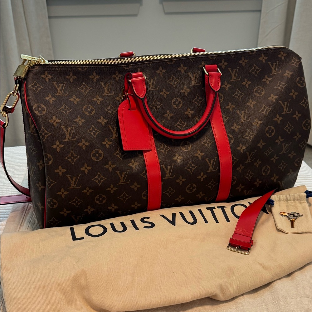 Louis Vuitton Monogram Duffel Bag in Brown and Red